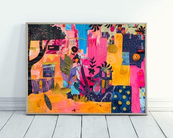 Abstract Landscape Art for Eclectic Maximalist Decor Nature Art for Modernist Home Decor Gift for Nature Lover Colorful Abstract Art
