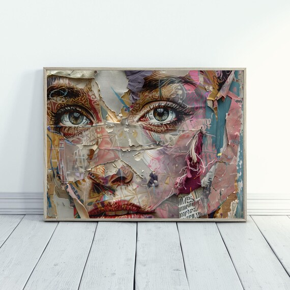 抽象的な女性の肖像画 折衷的なマキシマリストの装飾のためのミックス