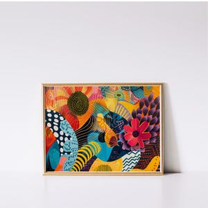 Abstract Floral Artwork for Modern Home Decor Colorful Abstract Wall Art for Living Room Maximalist Artwork Eclectic Home Decor