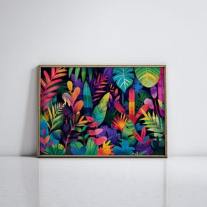 Abstrakte Dschungel-Kunst Geschenk für Naturliebhaber Bunte abstrakte Druck- Geometrische Kunst Tropische Dschungel-Kunst für Maximalist Wohnkultur