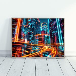 Futuristic Cityscape Art for Futuristic Home Decor Retro-Futuristic Art Cyberpunk Cityscape for Sci-Fi Home Decor City Skyline Art