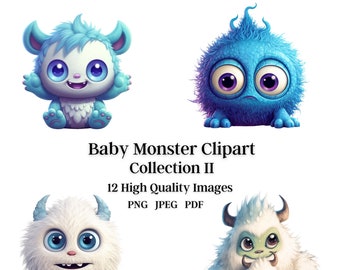 Baby Monster Clip Art, 12 High Quality Images, Digital Download, Digital Paper, Invitations, Wall Art, Digital Art, Clip Art Characters
