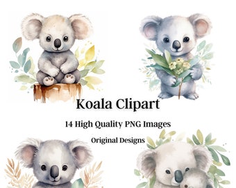 Cute Koala Clip Art, 14 High Quality Images, Digital Download, Digital Paper, Invitations, Print, Digital Art, Sublimation, Botanical