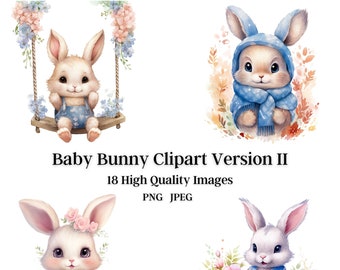 Cute Bunny Clip Art Version 2, 18 High Quality Images, Digital Paper, Invitations, Wall Art, Sublimation, Cards, Stickers, Print Designs