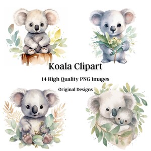 Cute Koala Clip Art, 14 High Quality Images, Digital Download, Digital Paper, Invitations, Print, Digital Art, Sublimation, Botanical