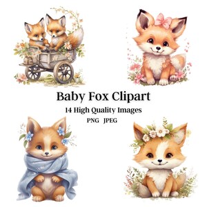 Cute Fox Clip Art, 14 High Quality Images, Digital Download, Digital Paper, Invitations, Print, Wall Art, Sublimation, Botanical, Cards