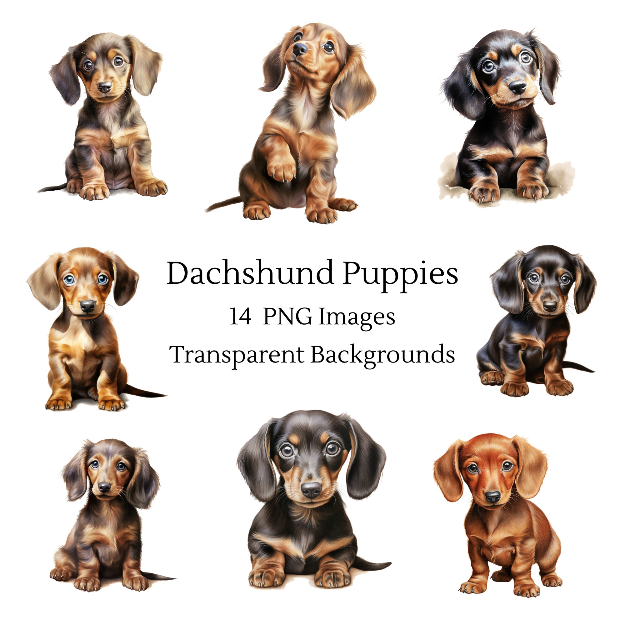 Dachshund Puppies, PNG, Digital Download, Digital Paper, Invitations ...