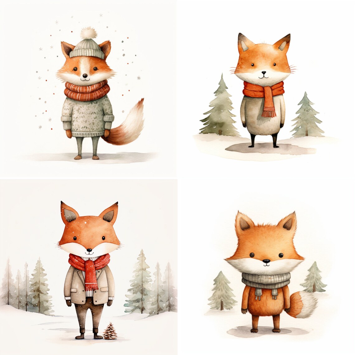 Christmas Foxes Clip Art, 15 High Resolution PNG Images, Digital ...