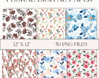 Floral Digital Paper, Digital Download, Clip Art, Colorful Illustration, Vintage, Botanical and Garden-Inspired, Floral Graphics
