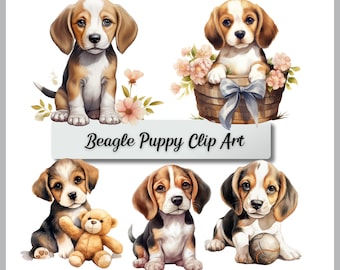 Beagle Puppy Clip Art, 14 High Resolution Digital Images, Digital Paper, Invitations, Wall Art, Cards, Digital Art, Sublimation, Shirts