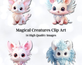 Magical Creatures Clip Art, 14 High Quality Images, Digital Paper, Invitations, Wall Art, Sublimation, Cards, Stickers, Bags, Shirts