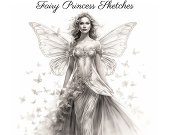 Fairies, Black and White, Digital Download, Clip Art, Journals, Tumblers, Fantasy, Illustration