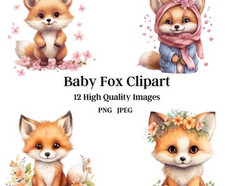 Cute Fox Clip Art Version II, 12 High Quality Images, Digital Download, Digital Paper, Invitations, Print, Wall Art, Sublimation, Cards