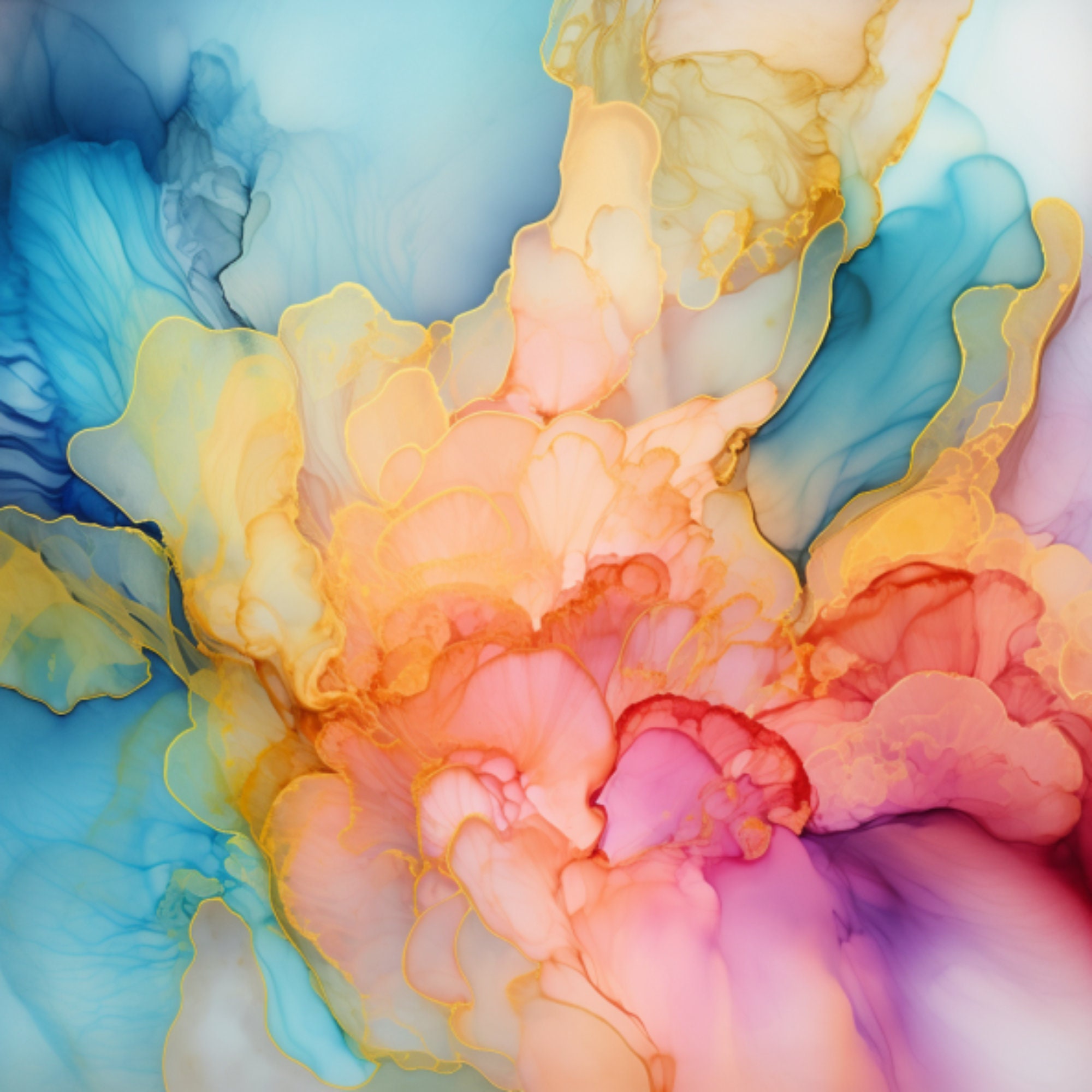Alcohol Ink Splashes Sorbet Splashes Alcohol Ink Digital Paper, Colorful Illustration ...