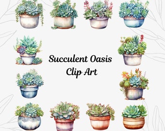 Succulent Clip Art, 12 High Quality Images, Digital Download, Digital Paper, Invitations, Print, Digital Art, Sublimation, Apparel, Cards