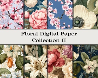 Floral Digital Paper, Digital Download, Clip Art, Colorful Illustration, Vintage, Botanical and Garden-Inspired, Floral Graphics