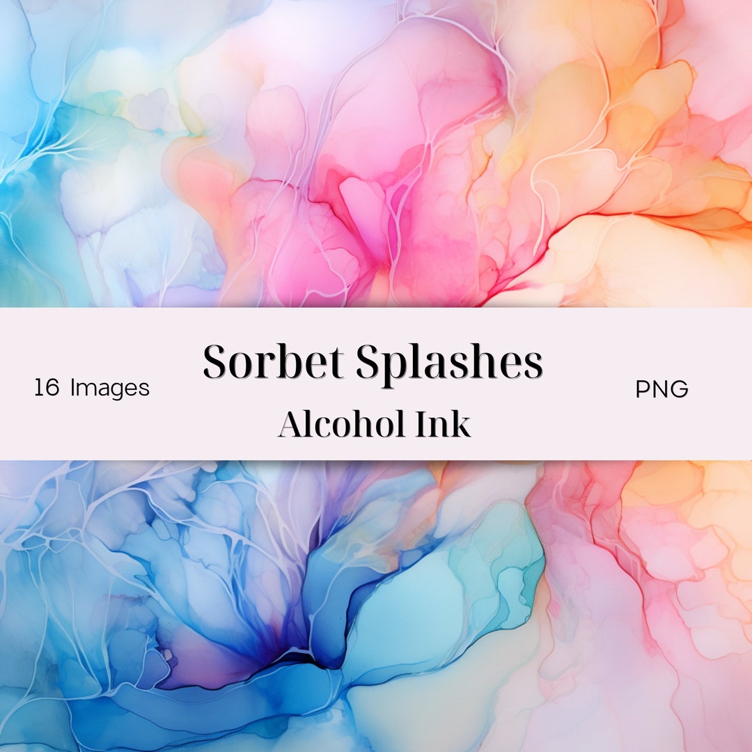 Alcohol Ink Splashes Sorbet Splashes Alcohol Ink Digital Paper, Colorful Illustration ...