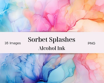 Sorbet Splashes Alcohol Ink Digital Paper, colorful illustration, alcohol ink clip art, vibrant colors, colorful pastel ink swirls