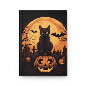ハロウィン黒猫日記：不気味なカボチャのノート