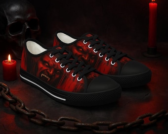 Baskets Horror Vampire pour femme | Chaussures sanglantes rouges avec crocs gothiques | Chaussures d'Halloween effrayantes