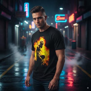 Koszulka Sun Wukong Fire Comfort Colors z nadrukiem Monkey King i chińskim wojownikiem mitu Flame Graphic Tee