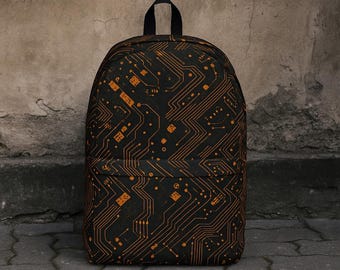 Tech Circuit Board Backpack Futuristic Pattern Bag for School or Travel