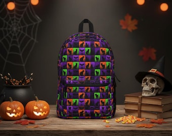 BACKPACK-CUSTOM MADE-BLACK CATS & PUMPKINS Black Cat Pumpkin Face Backpack, Happy Halloween Costume  main image 3