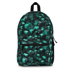 Sac à dos géométrique en cubes verts pour les passionnés de technologie