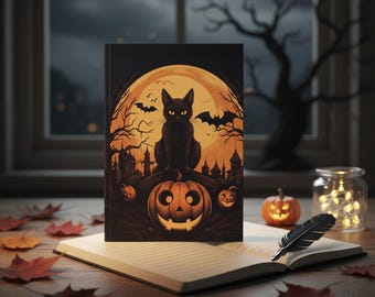 Halloween Black Cat Journal: Spooky Pumpkin Notebook