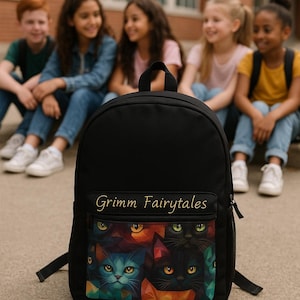 Sac à dos personnalisé avec tête de chat, nom personnalisé, cadeau géométrique coloré pour félin