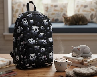 Mochila infantil con temática de gatos, bolsa de viaje escolar