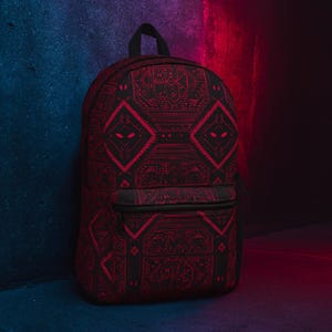 Red Geometric Alien Backpack Futuristic Pattern Gothic School Bag Gift