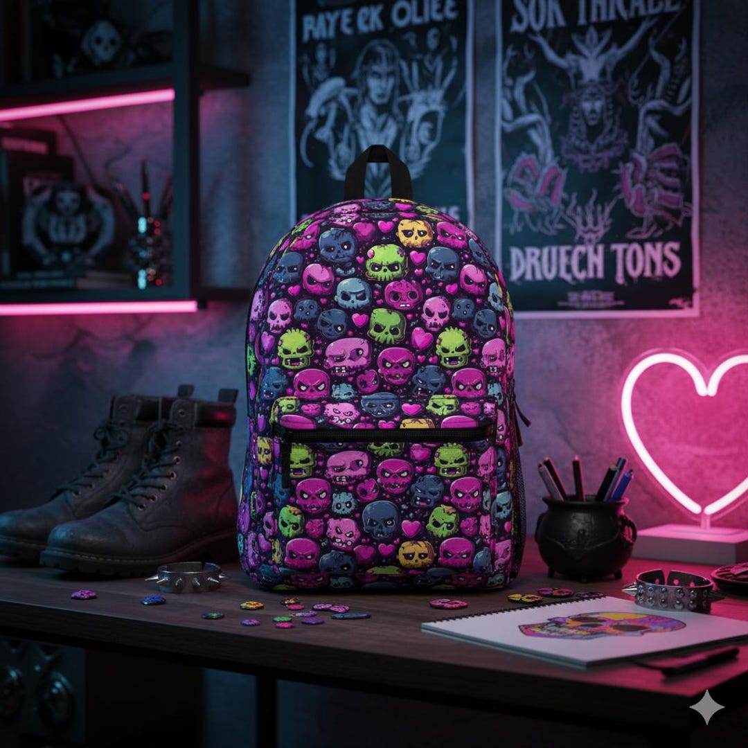 Edgy Skull Print Backpack: Goth School Bag, Halloween Gift - Etsy