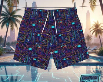 Bañador tipo slip con diseño de circuito ciberpunk, ropa técnica neón, pantalones cortos para festivales