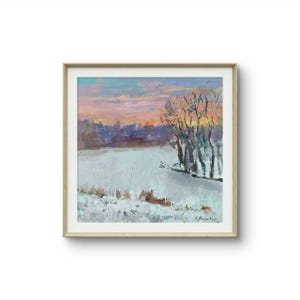 Winter Sunset  ,Original Oil Painting , Ukrainian art ,landscape