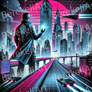 Cyberpunk Cityscape Poster: Futuristic Urban Adventure Art