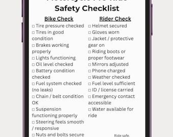Motorcycle Pre-Ride Safety Checklist Printable | Rider Safety Inspection Sheet | Harley Cruiser Motorcycle Maintenance Checklist | Instant D