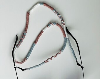 Handmade Eyeglasses Strap – Salmon Pink and Blue Neck Cord, Summer Accessory