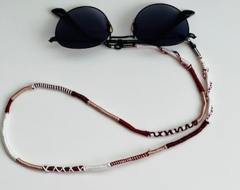 Handmade Burgundy Silvery Braided Glittery-Sparkly Eyeglasses Strap - Accessory-Neck cords- Sunglasses cord- Handmade straps