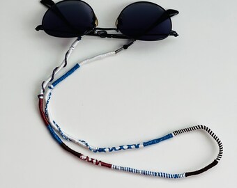 Handmade Burgundy and Blue Silvery-Glittery-Sparkly Braided Eyeglasses Strap - Accessory-Neck cords- Sunglasses cord- Handmade straps