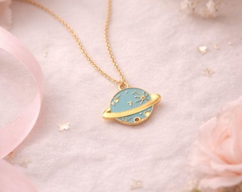 Celestial Necklace Set – Moon and Star & Planet Pendants, Gold Tone Cosmic Jewelry, Cute Space Gift for Teens