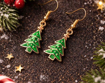 Christmas Tree Earrings – Handmade Holiday Earrings, Christmas Jewelry Gift-Secret Santa Gifts