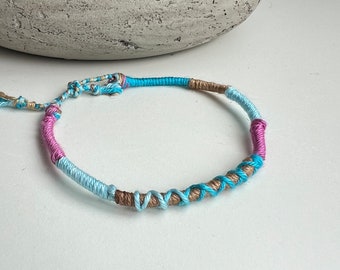Boho hippie handmade anklet bracelet-Friendship anklet-Summer accessories-Blue and purple handwrapped- dreadlock- braided multifunctional