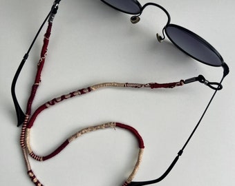 Handmade burgundy and beige Silvery Glittery-Sparkly   Eyeglasses Strap Accessory-Neck cords- Sunglasses cord- Handmade straps