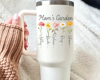 Birth Flower 40oz Tumbler, Custom Birth Flower Tumbler for Mom, Mom's Garden Tumbler with Kids Name, Mothers Day Cup, Birthday Gift For Mom