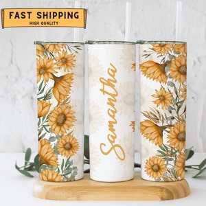 Sunflower Tumbler Personalized, Sunflower Gifts for Women, Custom Sunflower Cup for Her, Sunflower Cup With Straw, Sunflower Gifts For Women