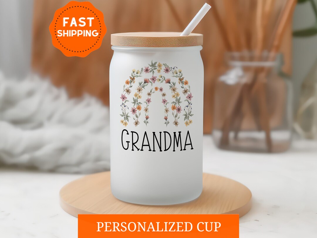 Personalized Grandma Frosted Glass Can, Best Grandma Gifts, Grandma