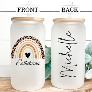 Personalized Esthetician Frosted Glass Can,  Esthetician Iced Coffee Cup, Esthetician Gifts, Esthetician Libbey Cup, Esthetician Glass Cup