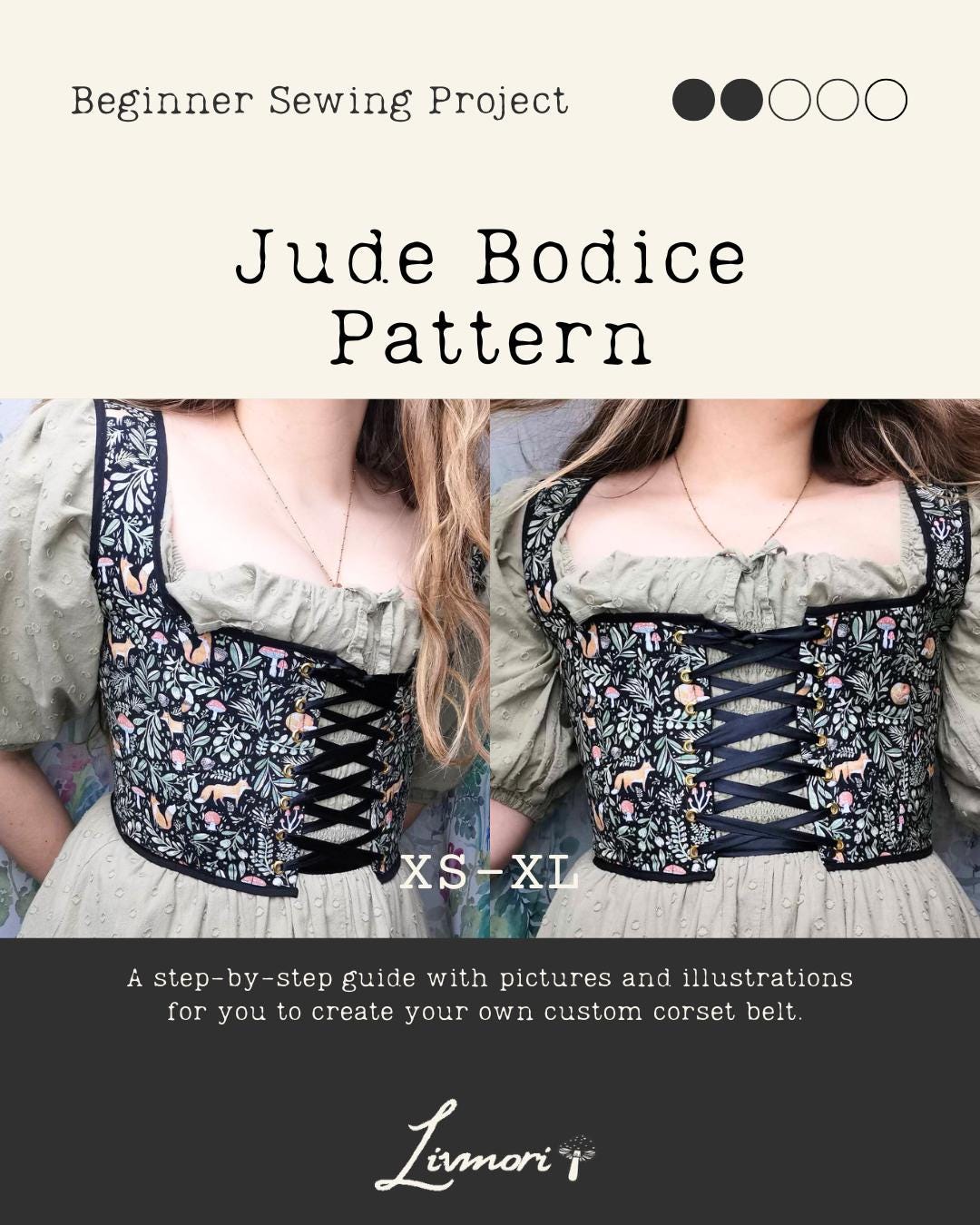 corset bodice dress pattern The Jude - Digital Sewing - Renaissance top 022626 or A0 paper Pearl Midi Dress - Drop waist corset color:Brown Heather