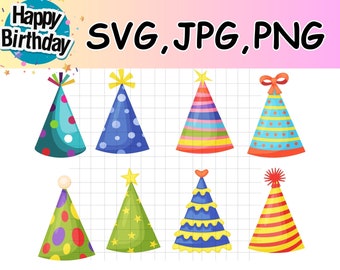 Colored party hat/ birthday party decor/Birthday Hats SVG / Party Hats SVG / Hats SVG / Birthday Hat Cut File/ Birthday Hat Clipart